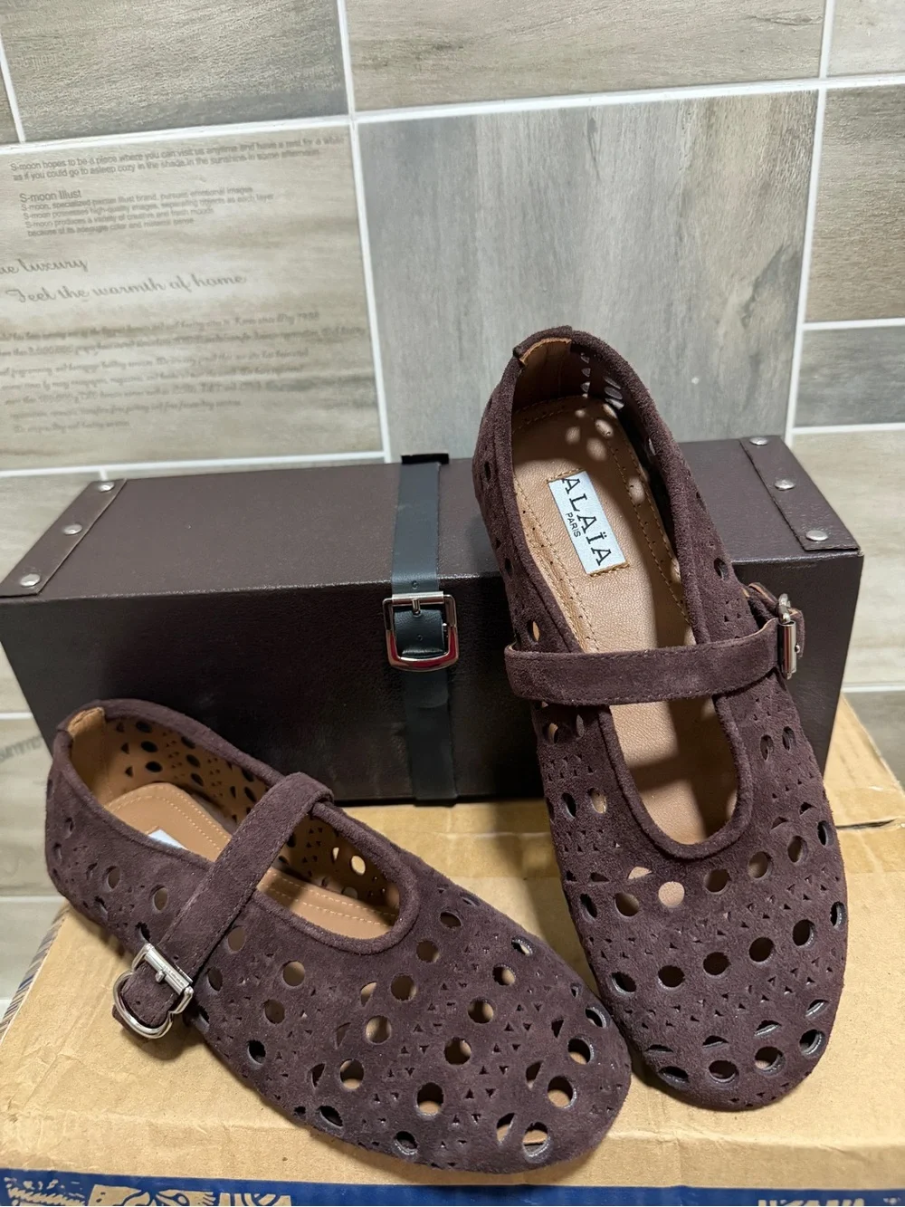 Kids Brown Suede Mary Jane Shoes with Perforated Detail